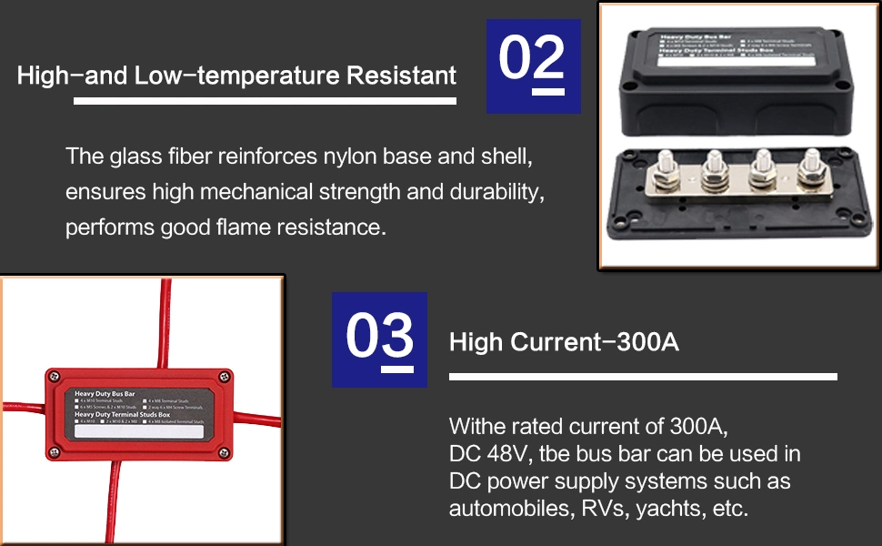 300A Bus Bar Heavy Duty Power Distribution Block Busbar Box Module Design with 4X M8 (5/16